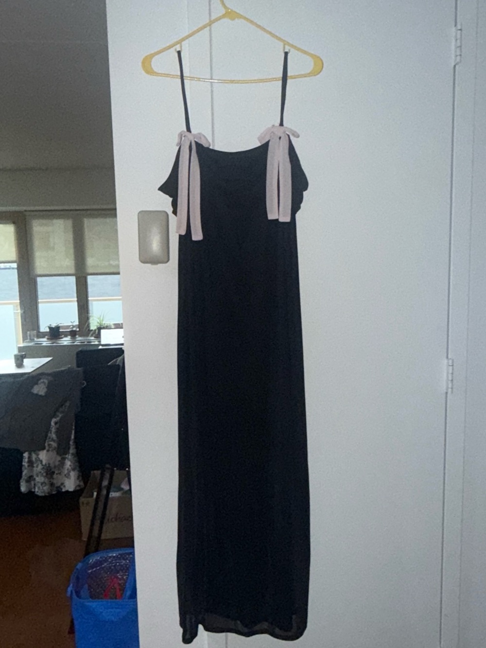 Black Maxi Dress with Pink Bow-Strap Details